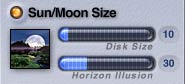 Sun/Moon Size Controls, Sun & Moon tab of the Sky Lab