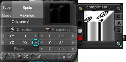 DTE Noise Editor, Direction YZ is 90, Comp 3 cube preview, spots on top