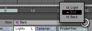 Choose the Fill light from the Item menu