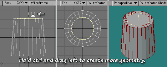 Hold ctrl and drag left to create more geometry.