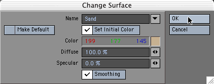 Name the surface Sand, give it a brownish sand color and enable smoothing.