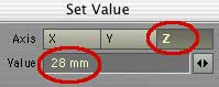 Select the next row, and Set Value for 2 mm less than the previous row.