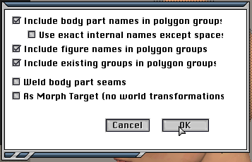 Export using body part names, figure names, and groups.