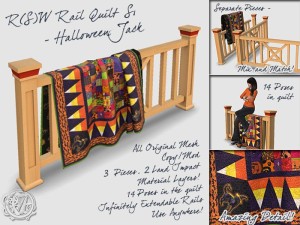 Halloween Jack Cat quilt on Rail, for SL Marketplace