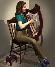 Vickie practicing the harp.