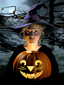witchy girl with jack o' lantern