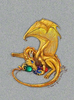 tiny gold dragon with jewels (eggs?)