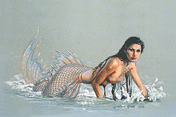 mermaid crawling in the surf