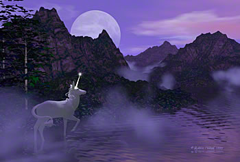 unicorn in mist and moonlight