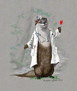 Dr. Otter with a Shaman's Rattle in her pocket and a big red lollipop