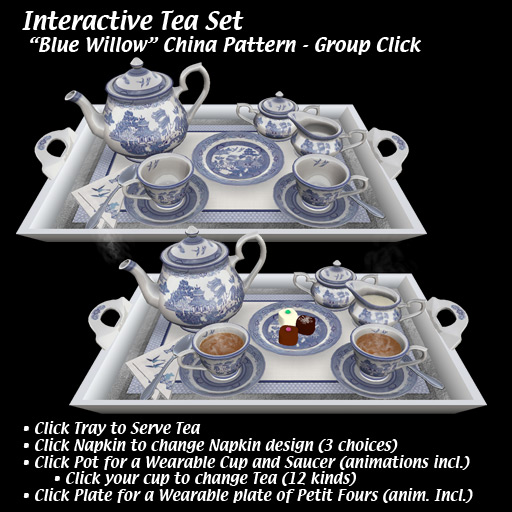 Teaset, as it looks in SL, both with tea served, and clean