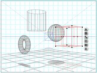 Several primitive objects, in Wireframe view