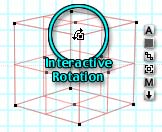 Interactive Rotation, in wireframe view, showing the cursor turning into a Rotate Arc