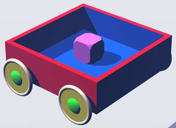 Test render; purple block in the wagon. It doesn't float, so we win!