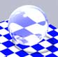Cloudy glass sphere, on checkerboard