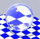 Somewhat cloudy glass sphere, on checkerboard