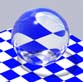 Clear glass sphere, on checkerboard