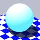 Glowing cyan sphere with large white highlight