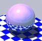 Very light purple sphere, white and blue reflections from checkerboard
