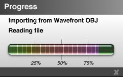 Progress bar, showing a Wavefront OBJ file mostly imported