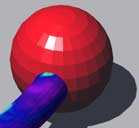 Close up of the ball on the end of the string, showing that it's made of little square polygons