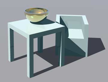 Boolean table and chairs, with a boolean bowl sitting on the table