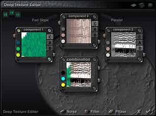 The Deep Texture Editor (DTE) showing the 3 component palettes, the Combination Palette, and a bunch of other controls