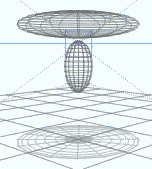 Wireframe of two metaballs, showing the distance between them