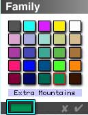 The Family Palette, with a custom family, Extra Mountains" selected