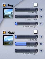 The Fog and Haze controls, from the Atmosphere tab of the Sky Lab