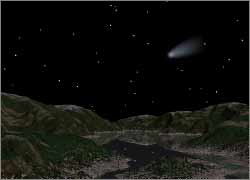Same scene, the comet has a tail going off to the upper right