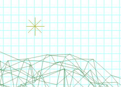 The Sun asterisk, shining over some mountains in Wireframe view