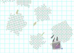 Top Wireframe view, showing three cones of raindrop texture near the camera, and 3 planes at increasing distance away from it