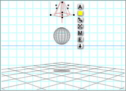 Wireframe view of a spotlight shining straight down on a sphere