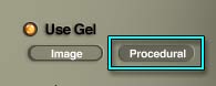 Use Gel controls, middle right of the Light Lab. The Procedural button, on the right side, is highlighted.