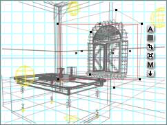 Wireframe view of the scene, with the red rectangular Picture Object outside the window.