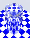 Render of the glass, on a blue checkered background