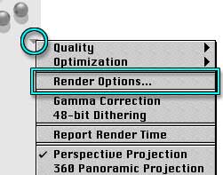 The Render Options menu, bottom flippy on the right of the Control Palette, with Render Options... highlighted