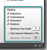 The Optics portion of the Render Options dialog