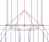A cylinder, matching the edge diameter of the diamond, in Wireframe view