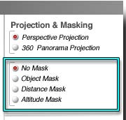 Render Options dialog, Masking area is highlighted, No Mask is enabled