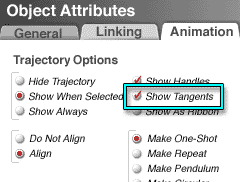 Object Attributes, Animation Tab, with Show Tangents enabled
