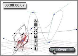 Time 00.07, Keyframe + button is being pressed, the Trajectory has a new point, and has moved down to meet butterfly