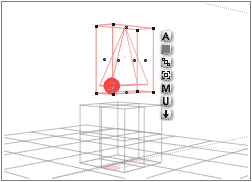 Wireframe of a narrow pyramid with a sphere grouped to one corner of the base