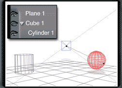 Inset shows Cube 1 with its eyeball closed, and the Preview shows only the cylinder and sphere; no cube