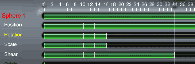 Timeline, with selected keyframes in all channels, after scaling