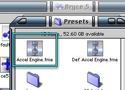 The Accel Engine.tme file, in the Presets folder, in your Bryce 5 folder