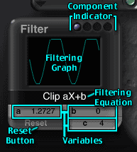 The Filter dialog, with all parts labeled