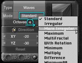 Changing the Octaves to 4 by dragging right, and choosing More Irregular from the Mode, in the Texture Editor