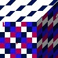 Square noise, on a cube. The top is white with black where the alpha was black. the front and side are squares, black where the alpha was black, blue or purple where it was gray, and white where it was white. The orange is gone